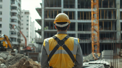 Engineer in Protective Gear Inspecting Building Site