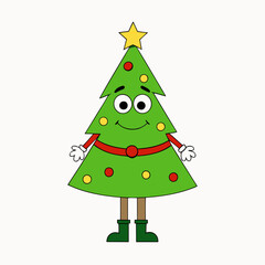 Christmas tree cartoon character vector illustration