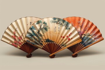 Japanese paper fan (sensu) with a painted scene.