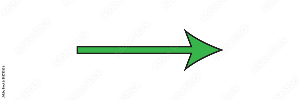 Poster green long arrow icon. straight long arrow icon, green cursor, horizontal element, thick pointer vec