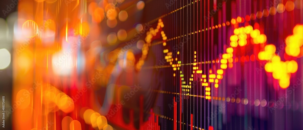 Poster close-up view of a financial bar chart with a prominent uptrend line, seamlessly integrated with an 