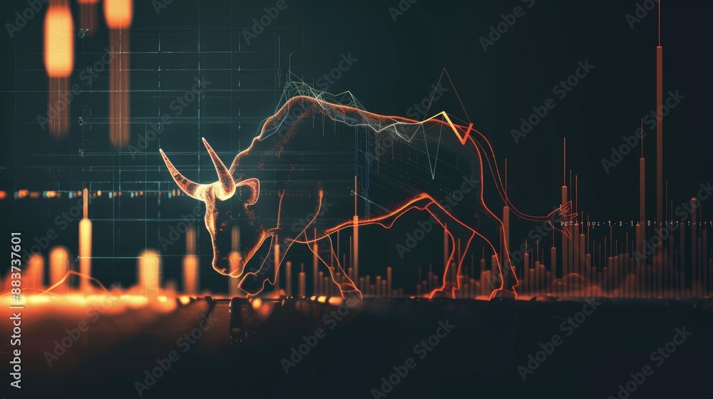 Poster candlestick chart with a bold uptrend line, capturing the essence of a powerful bull run.generative 