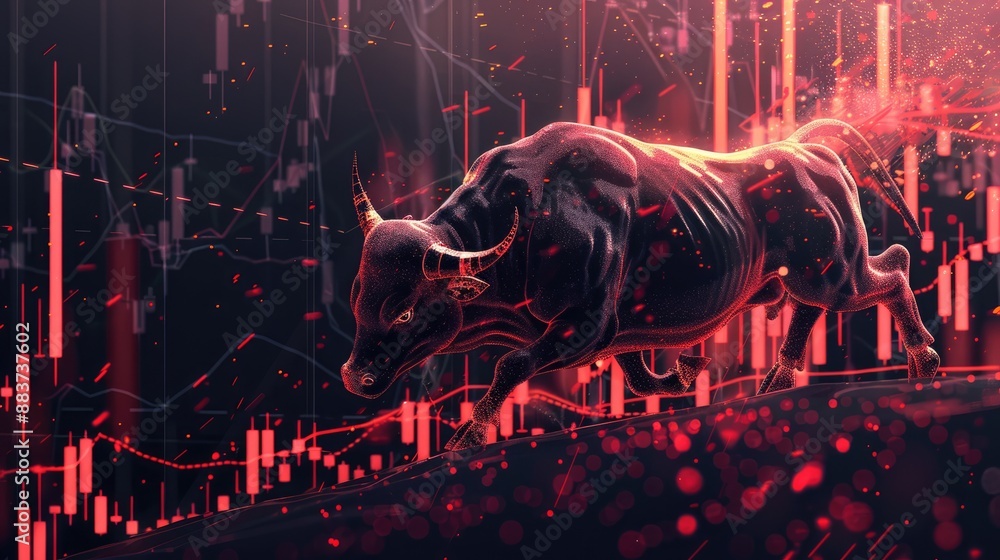 Poster candlestick chart with a bold uptrend line, capturing the essence of a powerful bull run.generative 
