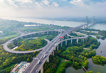 Aerial Scenery of Runyang Bridge in Jiangsu Province, China