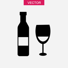 Wine icon vector, simple flat bottle glass trendy style illustration on white background..eps