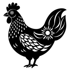 Decorative hen black and white silhouette vector illustration