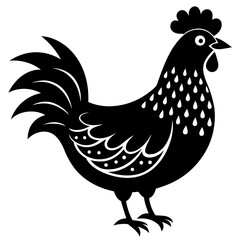 Decorative hen black and white silhouette vector illustration