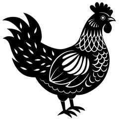 Decorative hen black and white silhouette vector illustration