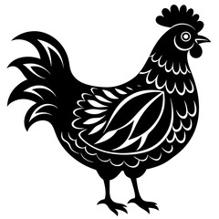 Decorative hen black and white silhouette vector illustration