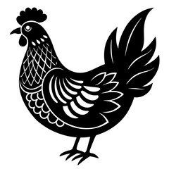 Decorative hen black and white silhouette vector illustration