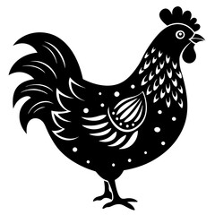Decorative hen black and white silhouette vector illustration