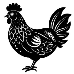 Decorative hen black and white silhouette vector illustration