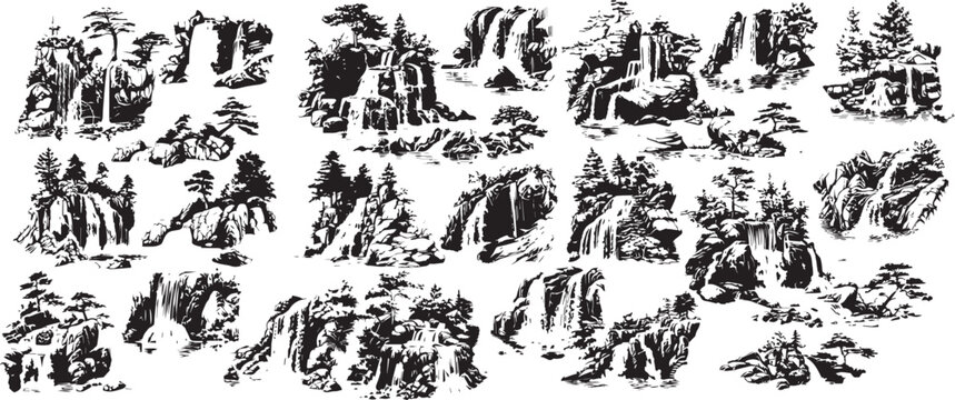 waterfall silhouettes