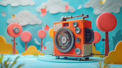 3D Flat Icon: Reel to Reel Tape with Obsolete Certificate and Recorder Concept Against Whimsical Background   Nostalgic Charm and Outdated Audio Technology Symbol, Isolated on Whit