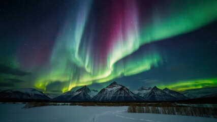 Naklejka premium Sky with the Northern Lights dancing across it, creating a magical, vibrant night display