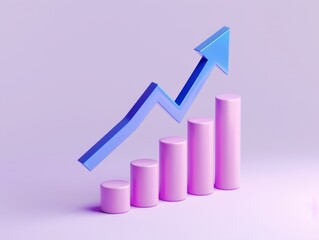 3d render bar graph going up with growth arrow. Business market, profit, stock growth concept financial background design.