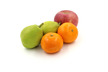 orange apple and Guava, isolated on white background