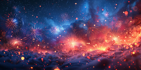 夜空に輝く花火の背景イラスト