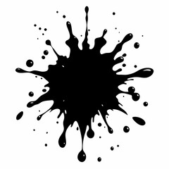 Abstract Black Ink Splatter with Droplets on White Background   Artistic Paint Splash Design