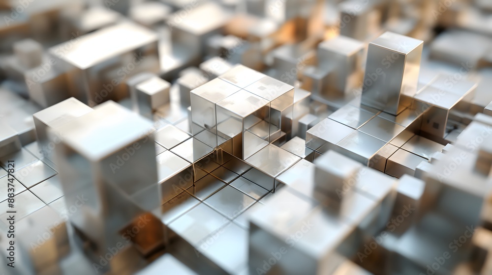 Poster 1. **prompt:** abstract 3d rendering featuring an intricate arrangement of geometric shapes, primari