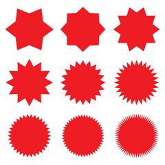 Set of red starburst, sunburst badges. Design elements - best for sale sticker, price tag, quality mark. Vector illustration.