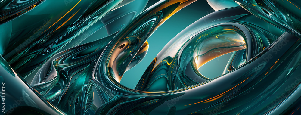 Poster abstract blue fluid swirls with a metallic sheen create a dynamic, wave-like pattern for a modern de