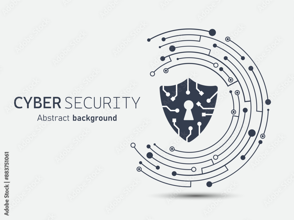 Aufkleber Shield on circuit board. Secure technology. Cyber security concept abstract background. Secure service. Technology data protection system and safety information personal. Vector illustration.