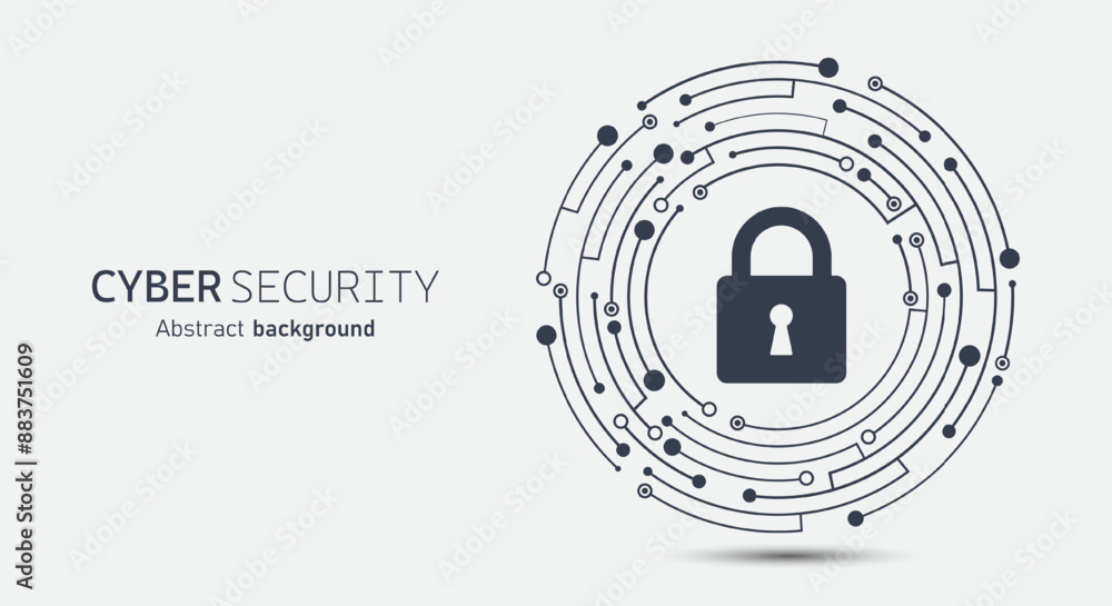 Poster Padlock on circuit board. Cyber security concept abstract background. Secure service. Technology data protection system and safety information personal. Vector illustration.
