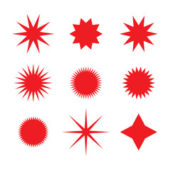 Starburst icon set. Red starburst sticker for price tag, sales tag. Vector icon isolated on white background.