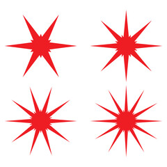 Red sunburst icon set of 4. Red starburst.
