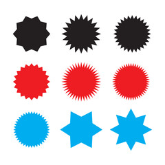 Colorful paper starburst speech bubbles. Starburst isolated icons set. Vector illustration.