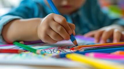 Naklejka premium Child Drawing with Crayons