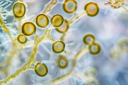 Abstract biology background, microscopic view of organic substances or cells. Candida fungi, Candida albicans, human pathogenic yeasts