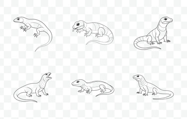 Print Monitor Lizard Art Vector Set Detailed Illustrations and Graphics for Design and Decoration