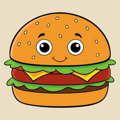 Cartoon Hamburger Vector Art Illustration