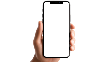 hand holding smart phone isolated on transparent background Remove png, Clipping Path, pen tool