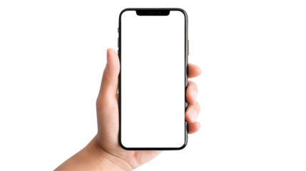 hand holding smart phone isolated on transparent background Remove png, Clipping Path, pen tool