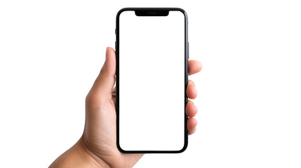 hand holding smart phone isolated on transparent background Remove png, Clipping Path, pen tool