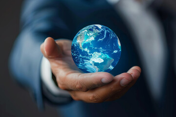 Businessman touching a virtual Earth globe