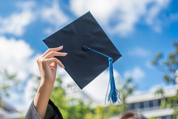 Graduate throwing their cap in the air, symbolizing academic achievement