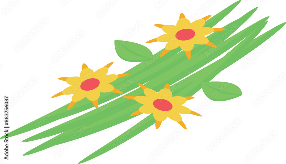 Wall mural Minimalist icon of yellow flowers growing through green grass blades