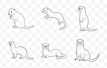 Print Otter Line Art Vector Set Featuring Playful and Adorable Otter Designs for Creative Projects