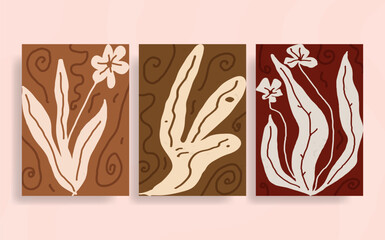 mid century modern leaves, floral template set colorful