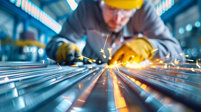 Engineer Inspecting Stainless Steel Rods for Control in Manufacturing Plant