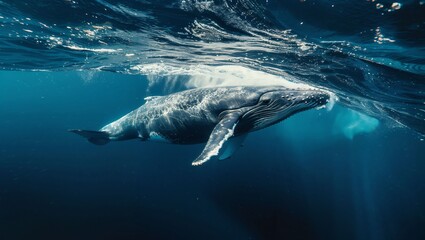 Graceful Whale Gliding Through The Deep Blue Ocean Exuding Tranquility