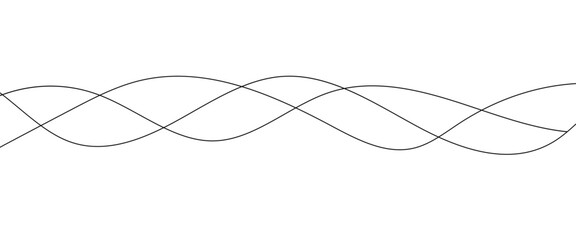 Abstract Wavy Line. Wavy line horizontal divider outline minimalist art. Thin line wavy abstract vector background. Curve wave seamless pattern. Line art striped graphic template. On white background.