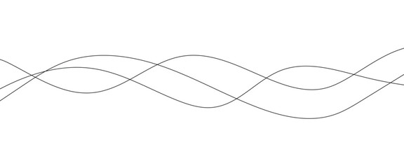 Thin wavy line abstract background. Wavy line horizontal divider outline minimalist background. Abstract black lines wave curve motion on white background. Vector Illustration.
