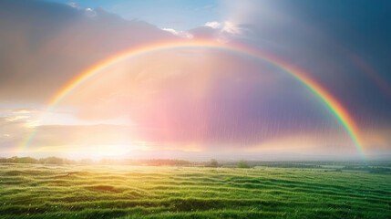 Naklejka premium After the rain comes sunshine and a beautiful rainbow.