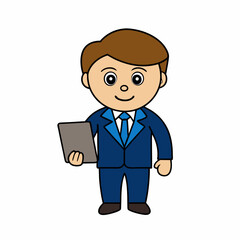 Businessman Cartoon Character Holding Tab PC on white background  