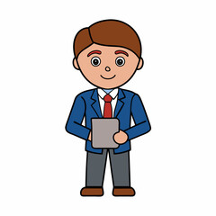 Businessman Cartoon Character Holding Tab PC on white background  